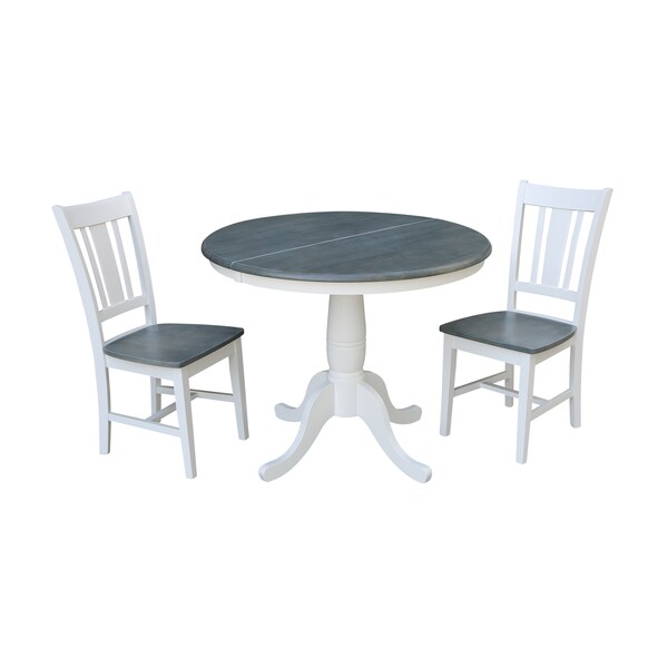 International Concepts Round 36 in Rd Extension Dining Table, 2 San Remo Chairs, White/Heather Gray, 36 W, 48 L, 29.3 in H K05-36RXT-C10-2 - main